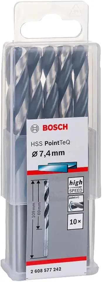 Bosch Professional 10 Stück HSS Spiralbohrer PointTeQ (für Metall, 3,7 x 39 x 70 mm, Zubehör Bohrschrauber)