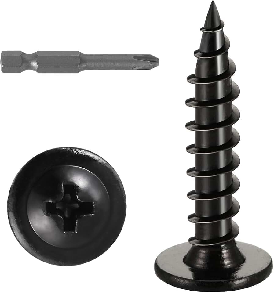 #10 x 3/4" (150 PCS) Modified Truss Head Wood Screws, Phillips Drive Quick Metal Self Tapping Screws, Black Coating, Full Thread, Screwdriver Bit Included