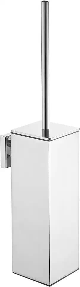 BVL Klobürste Wandmontage Verchromt, Toilettenbürste Wandmontage aus Edelstahl mit 2 Bürstenköpfen, kompakte WC Bürste Wand für kleine Badezimmer und schmale Räume