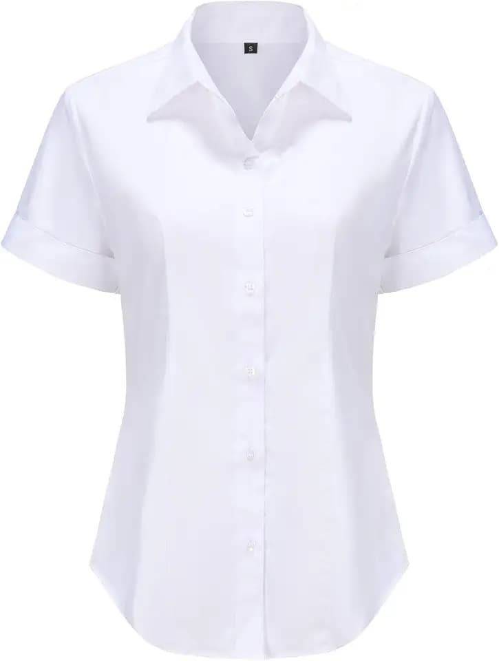 Womens White Button Down Shirt, Wrinkle-Free Dressy Work Blouses, Business Casual Button Up Shirt for Women