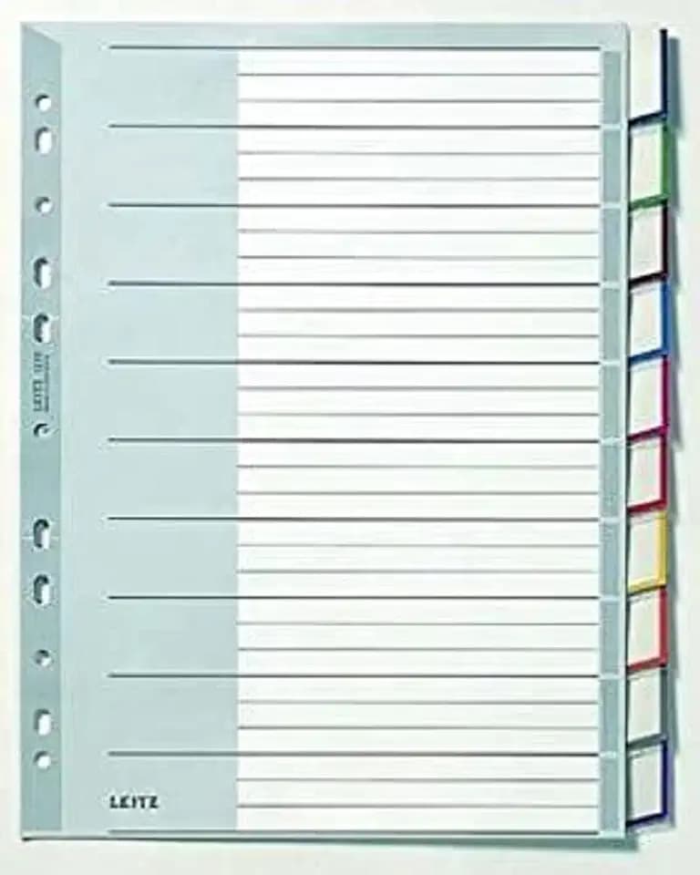 Leitz Register für A4, Deckblatt aus Karton und 10 Trennblätter aus Kunststoff, Taben mit auswechselbaren Einsteckschildchen, Grau, Robuster Kunststoff, 12700000