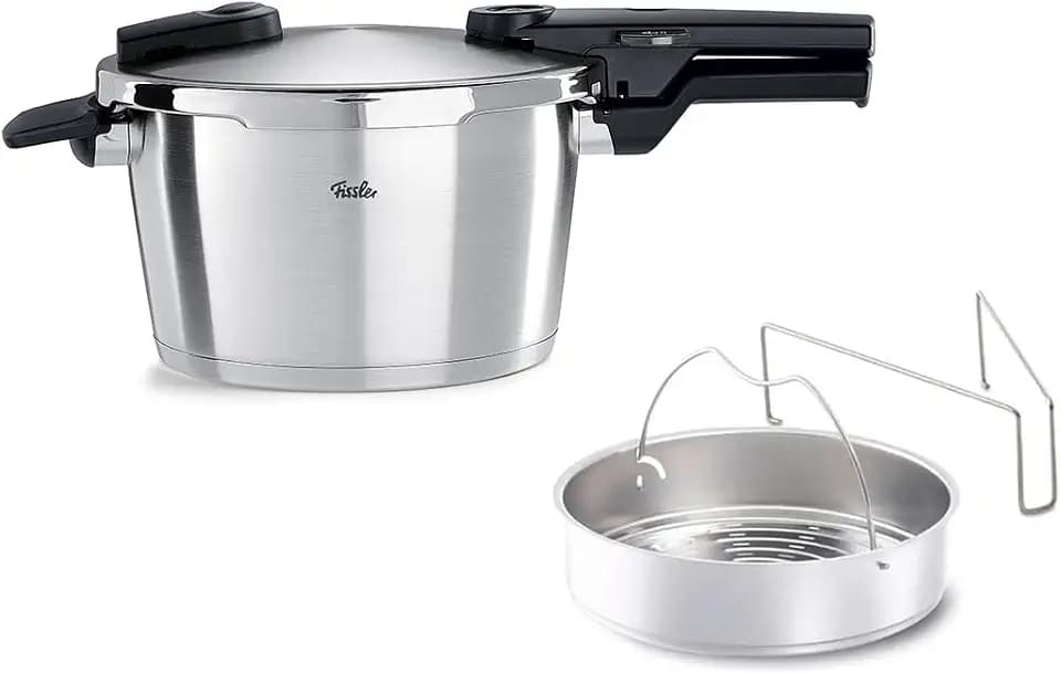 Fissler Vitaquick Premium/Schnellkochtopf (4,5 L, Ø 22 cm) m. Einsatz, Edelstahl-Dampfkochtopf, 2-Garstufen, Made in Germany - Induktion