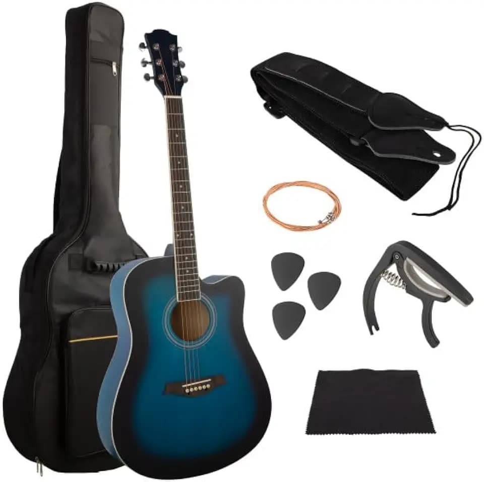 Hey Play Acoustic Guitar Kit, Blue, 9-Piece-Set
