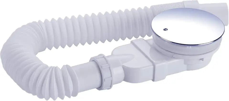 IMPTS Ablaufgarnitur dusche 90mm, extra flach Abfluss Ablaufloch set für Duschwanne, Siphon mit Geruchsstop, Haarsieb, Flexschlauch, Chrom Abdeckung