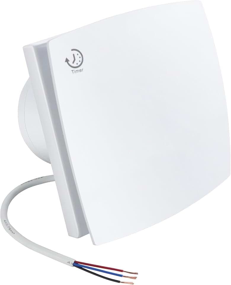 Anesty Badlüfter 100mm mit Nachlauf, 95m³/h 12W Abluftventilator Leiser Wandventilator WandLüfter mit Frontplatte und Rückstauklappe für Badezimmer, WC, Küche (Weiß)