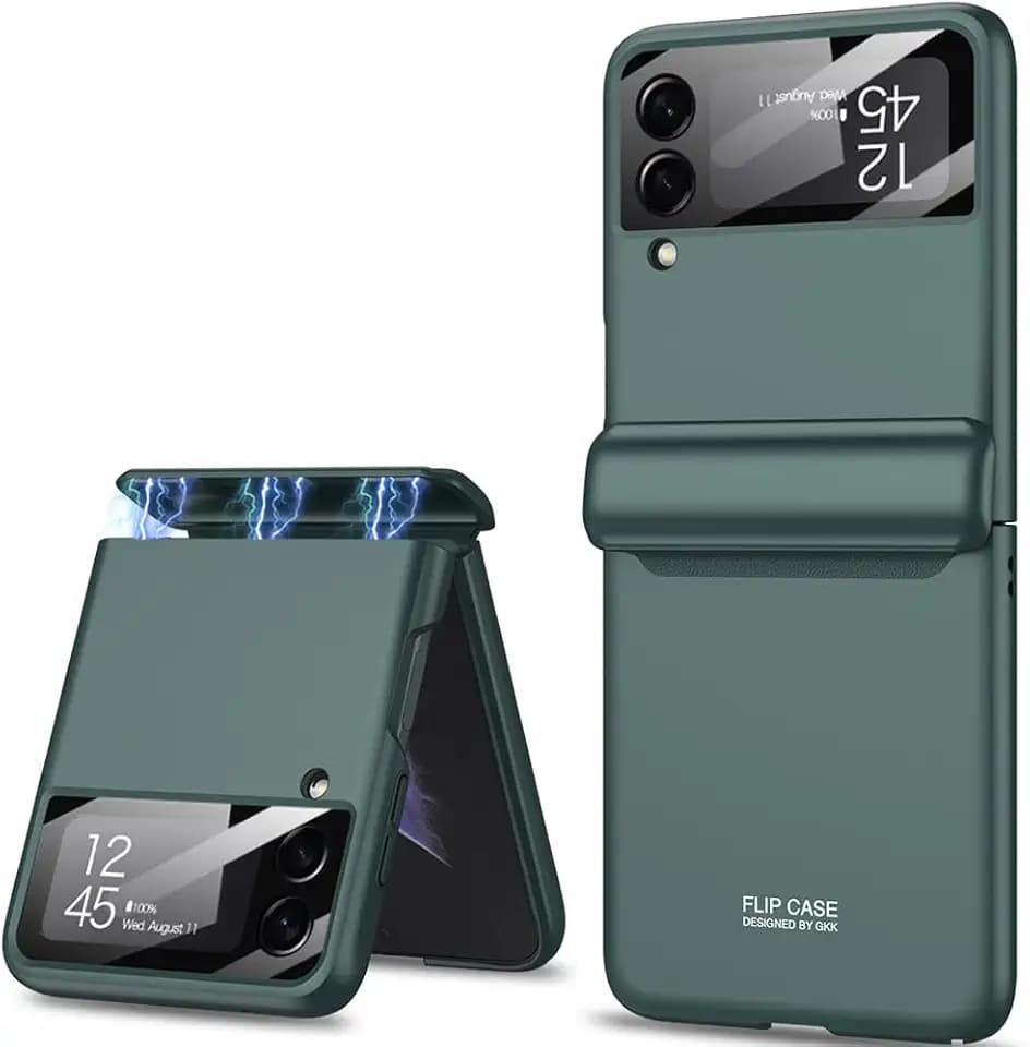 Case for Samsung Galaxy Z Flip 4 Case with Magnetic Hinge Protection and Built in Lens Camera Protector, Shockproof Anti-Resistant Anti-Drop Matte PC Cover for Galaxy Z Flip 4 2022 (Green)