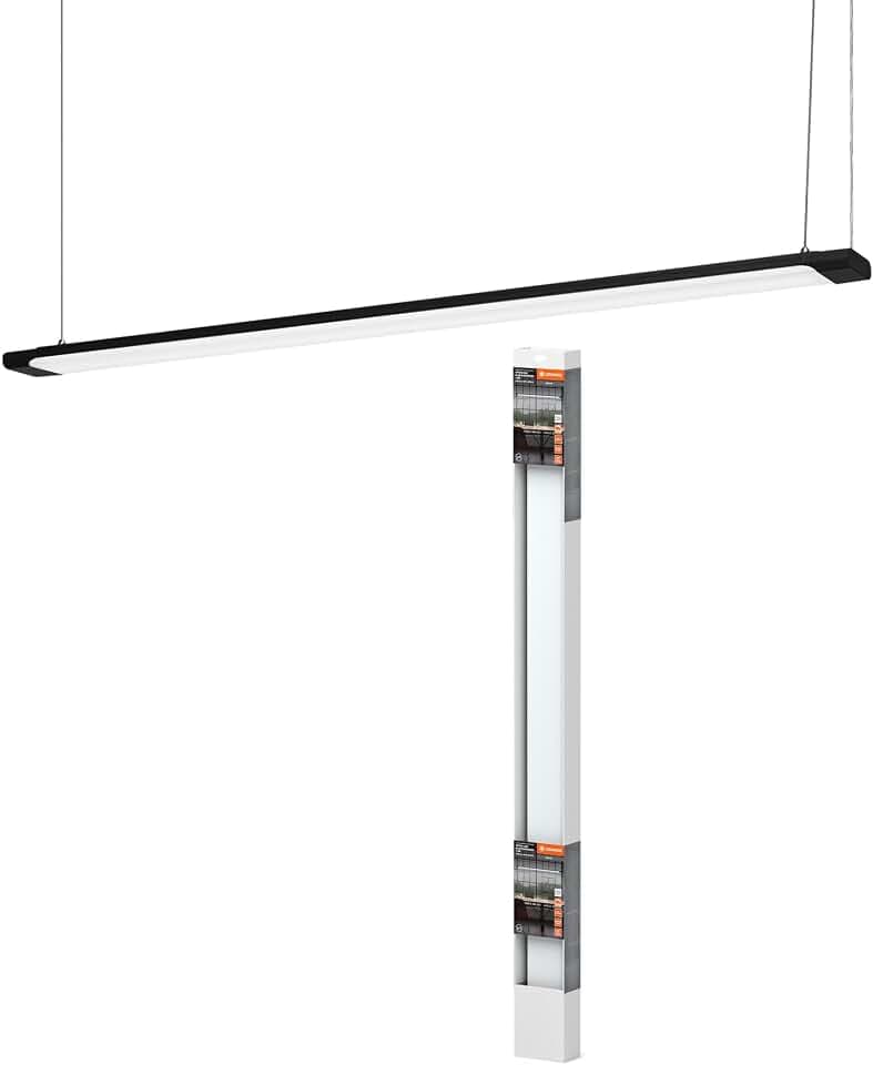 LEDVANCE Office Line Slab, flache Bürodeckenleuchte, 1.2 m, 40 W, 4100 lm, 4000 K, 840 kaltweiß, 3-stufig dimmbar, schwarzes Aluminium, IP20