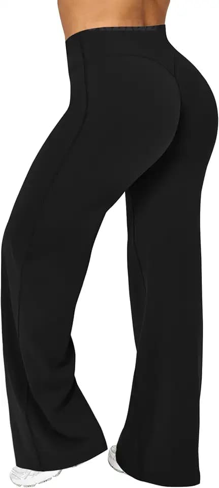 Ieumaz Women Straight Leggings Bottoms High Waist Gym Workout Leggings Stretch Casual Wide Leg Yoga Pants
