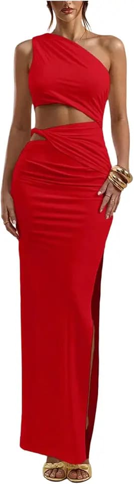 Floerns Women's One Shoulder Cutout Bodycon Maxi Wedding Guest Dress
