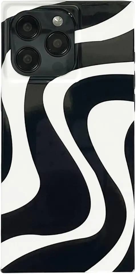 Rectangle Phone Case for iPhone 16 Pro Max Black White Swirl Striped Aesthetic Retro Cute Zebra Wave Pattern Strong Shockproof Rectangled Cover for iPhone 16promax 6.9inch