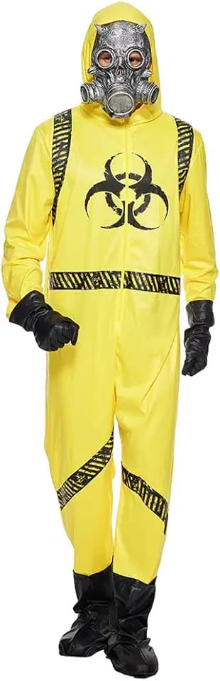 Halloween Adult Yellow Hazmat Costumes Men Biohazard Costume with Latex Bad Gas Mask Party Suit
