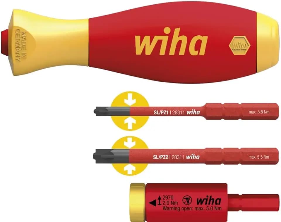 Wiha 41477 easyTorque Adapter Electric mit slimVario Halter und slimBits SL/PZ 4-TLG. in Blister Drehmoment Set, rot gelb, 2,0 Nm