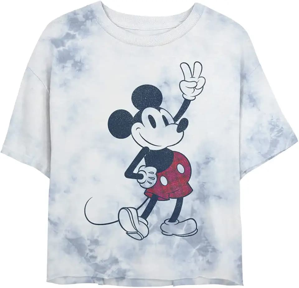 Disney Women's Disney Characters Plaid Mickey Women's Fast Fashion Short Sleeve Tee Shirt