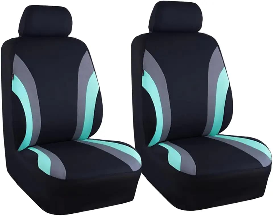 Car Front Seat Cover Set, Sporty Breathable Seat Covers with Removable Headrest Covers, Easy Installation Seat Protectors, Universal Car Interior Decoration, Airbag Compatible (Mint Green & Grey)