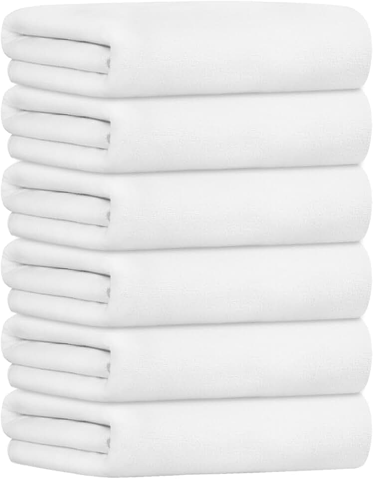 JML Bath Towels with Hanging Loop, White, 30" x 60", 6 Pack