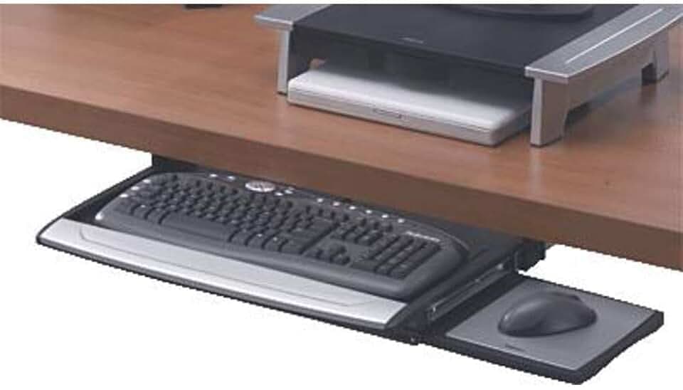 Fellowes Tastaturschublade ausziehbar, zur Montage unter dem Schreibtisch, höhenverstellbar, mit Mausablage und Handgelenkauflage, schwarz