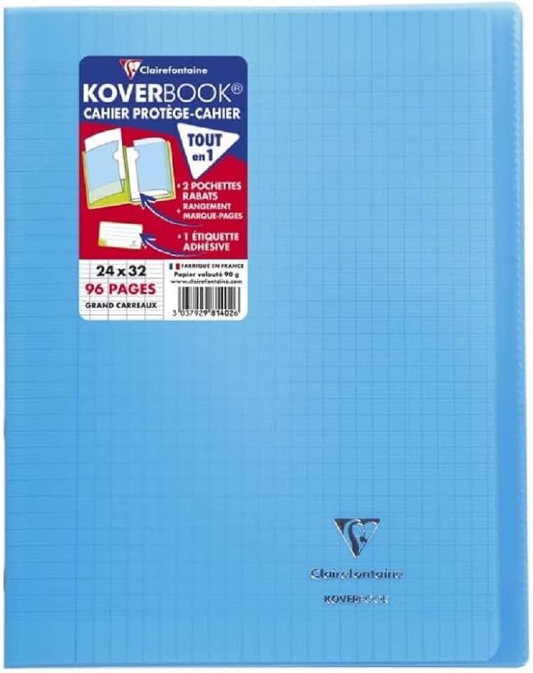 Clairefontaine 981412C - Packung mit 10 Heften Koverbook DIN A4+, 24x32cm, 48 Blatt Französische Lineatur, 90g, Einband PP, blickdicht, Blau, 1 Pack