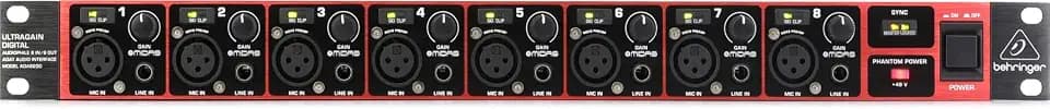 Behringer ADA8200 Audiophiles ADAT-Audiointerface mit 8 Ein- und 8 Ausgängen und Midas-Mikrofonvorverstärkern
