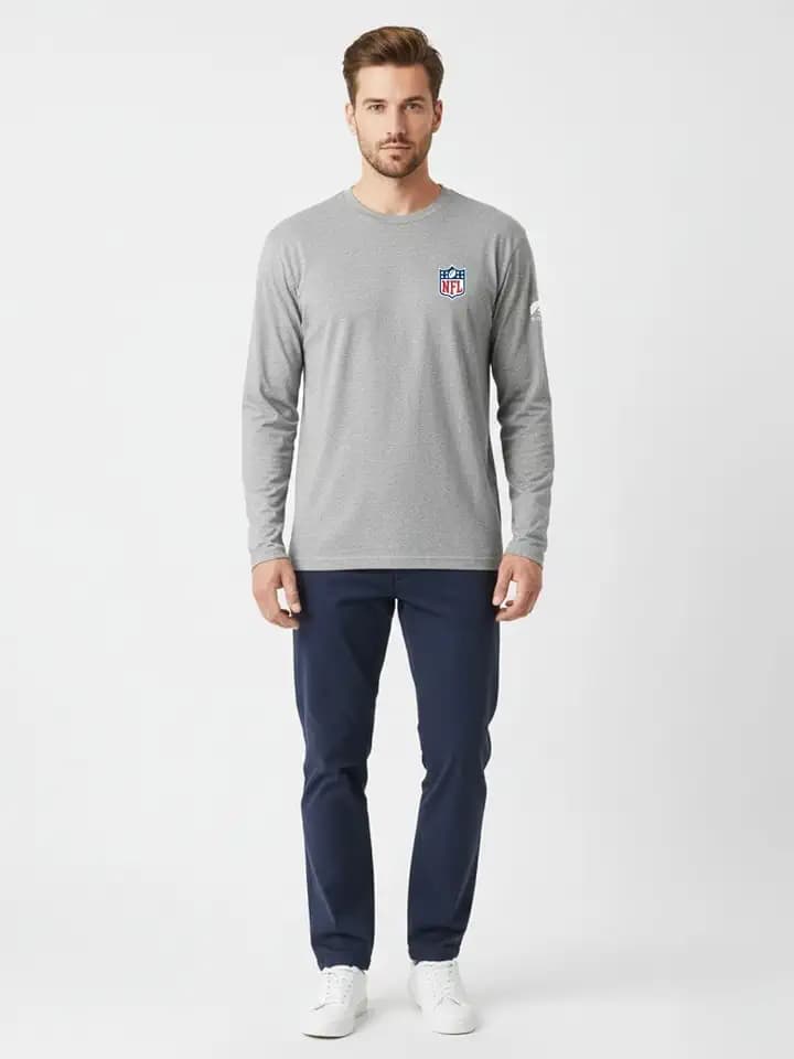 OOSC Herren NFL Long Sleeve Shield T-Shirt - Grey T-Shirt (1er Pack)