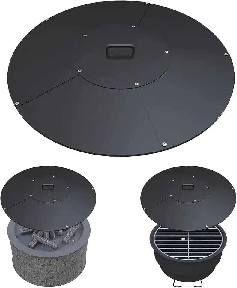 20" Round Fire Pit Lid Fits for Bonfire Pits up to 18", Metal Cover with Handle, All-Weather Resistance Outdoor Firepit Accessory, Smokeless Fire Pit Cover for Fire Tables