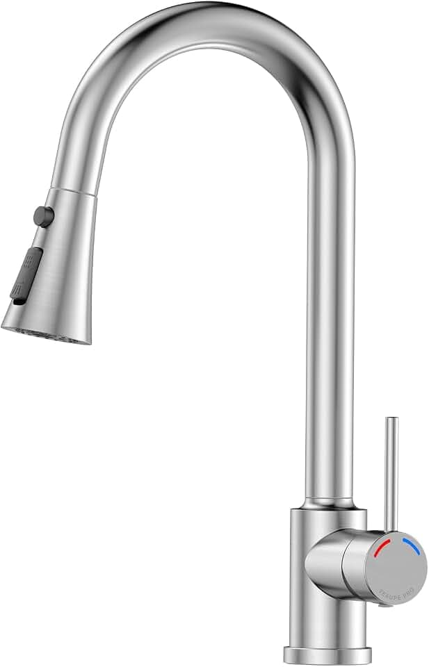 YEAUPE PRO Wasserhahn Küche Ausziehbar - Mischbatterie Küchenarmatur mit 360° Drehbarer Auslauf, 3 Modi, Edelstahl Spültischarmatur mit ABS Sprühkopf, für Einlochspülen, Nickel
