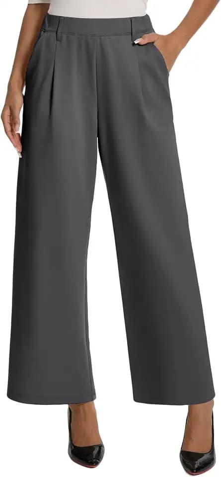 Women’s Casual Wide Leg Pants High Waisted Stretch Pull On Palazzo Trousers Loose Flowy Lounge Pants with Pockets
