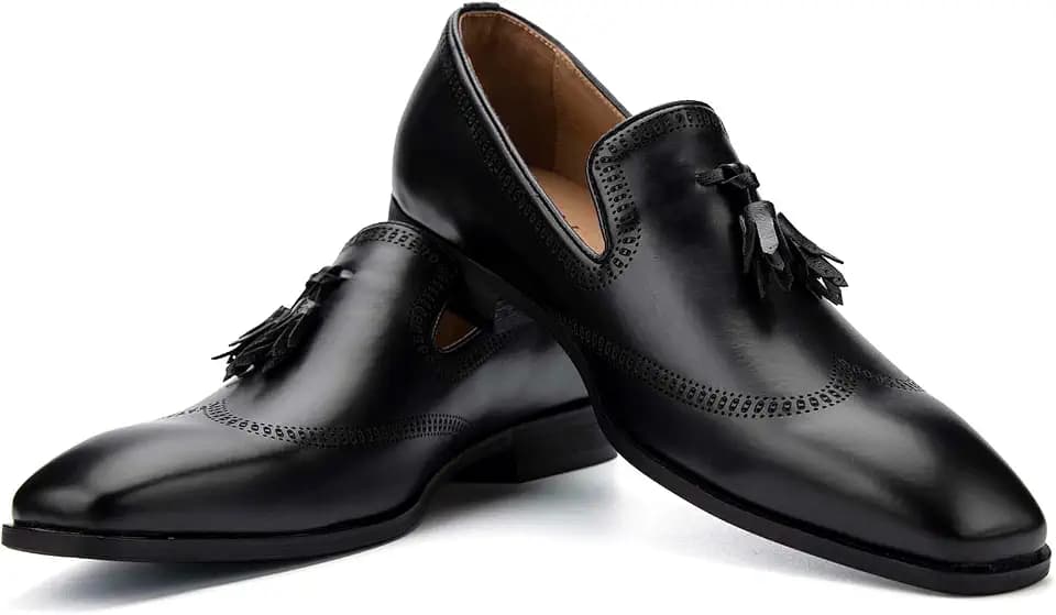 JITAI Mens Shoes - Casual Leather and Suede Penny Loafers for Men, Comfortable Low-Heels, Slip-On Dress Shoes for Wedding, Business, and Formal Events in Black or Brown