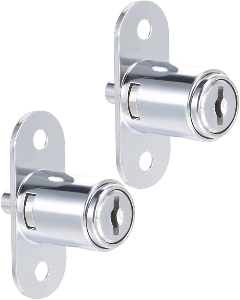 sourcing map Druckschloss für Schubladen, Schreibtisch, Kleiderschrank, Schrank, 1,9 cm Zylinderdurchmesser, 2,2 cm Zylinderlänge, Zinklegierung, Chrom-Finish, gleichschließend, 2 Stück