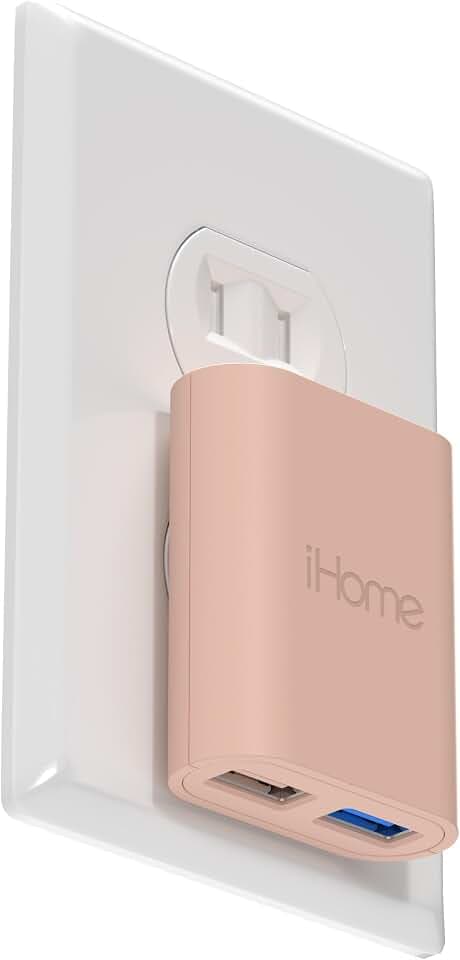 iHome Slim 2-Port USB Wall Charger, Flat Multiport Travel Plug Adapter