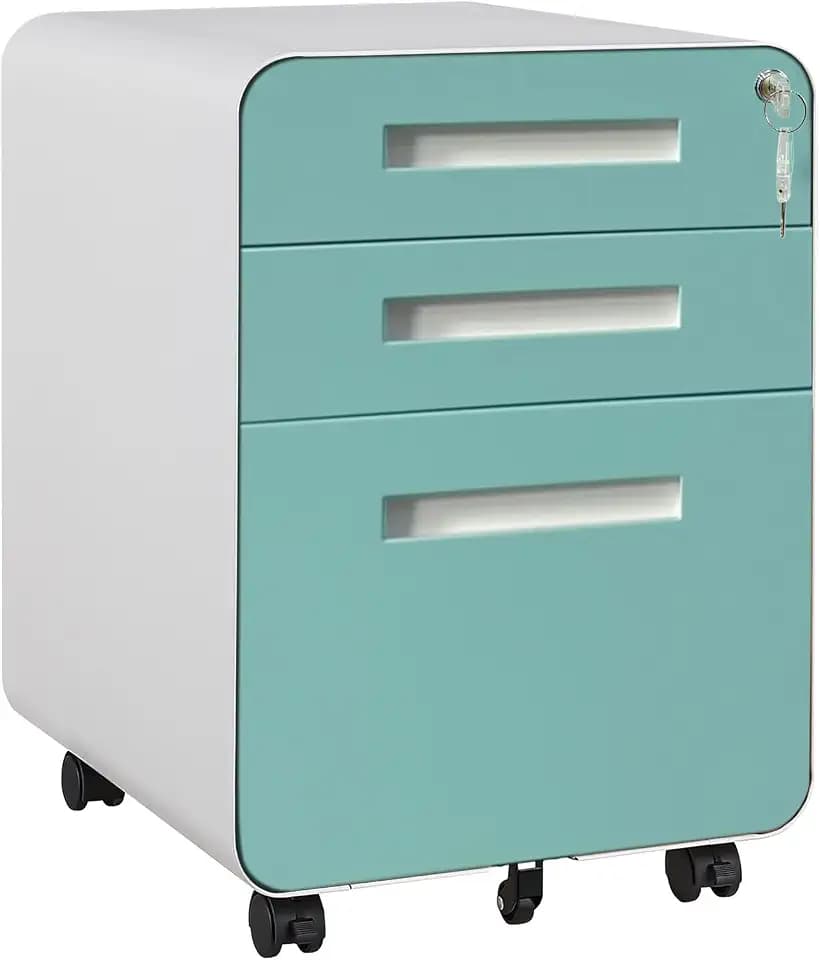 Garvee 3 Drawer File Cabinet with Lock, Under Desk Mobile Filing Cabinet