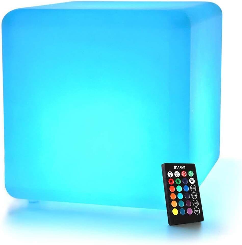 Mr.Go 12" LED Würfel Licht Wasserdichte Würfel Hocker RGB Farbwechsel Stimmungslicht mit Fernbedienung, 16 Dimmbare Farben, Wiederaufladbar Nachtlicht Würfelsitz für Haus Schlafzimmer Pool Partei