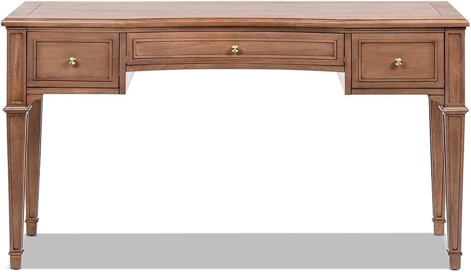 JTH LUXE Dauphin 55" 3-Drawer Wood Executive Desk, Natural Brown Wood