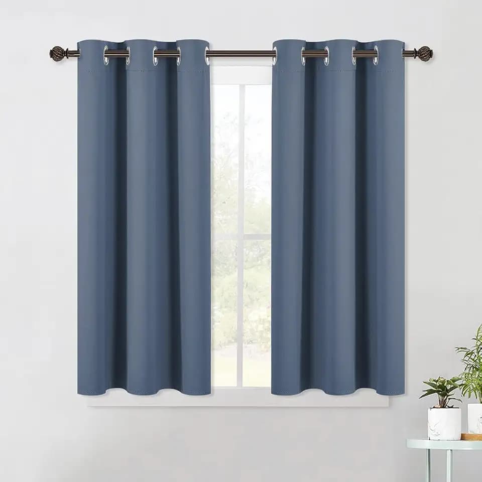 NICETOWN Thermal Insulated Curtains Blackout Draperies, Window Treatment Solid Grommet Room Darkening Drape Panels for Bedroom (Set of 2 Panels, 42 by 45 Inch Long, Stone Blue Blue)