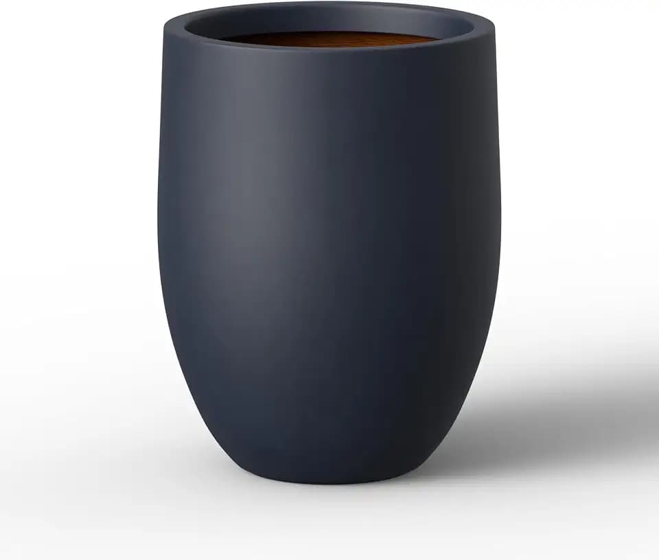 Kante Small Round Curved Charcoal Concrete Planter 9.1" Dia, Outdoor