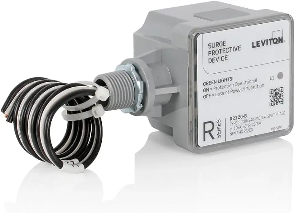 Leviton Type 1 Surge Protective Panel, Residential Home Surge Protection, 120/240 VAC, Split Phase, 36kA per Phase, R2120-B SPD, Gray