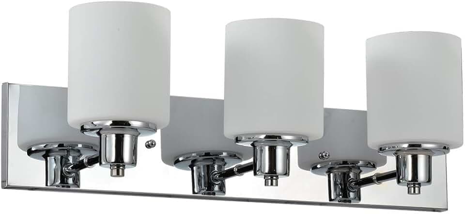 Design House Dane 3-Light Vanity Light, Polished Chrome Finish, Frosted Glass Shades, Dimmable, Bathroom Wall Fixture, 587477