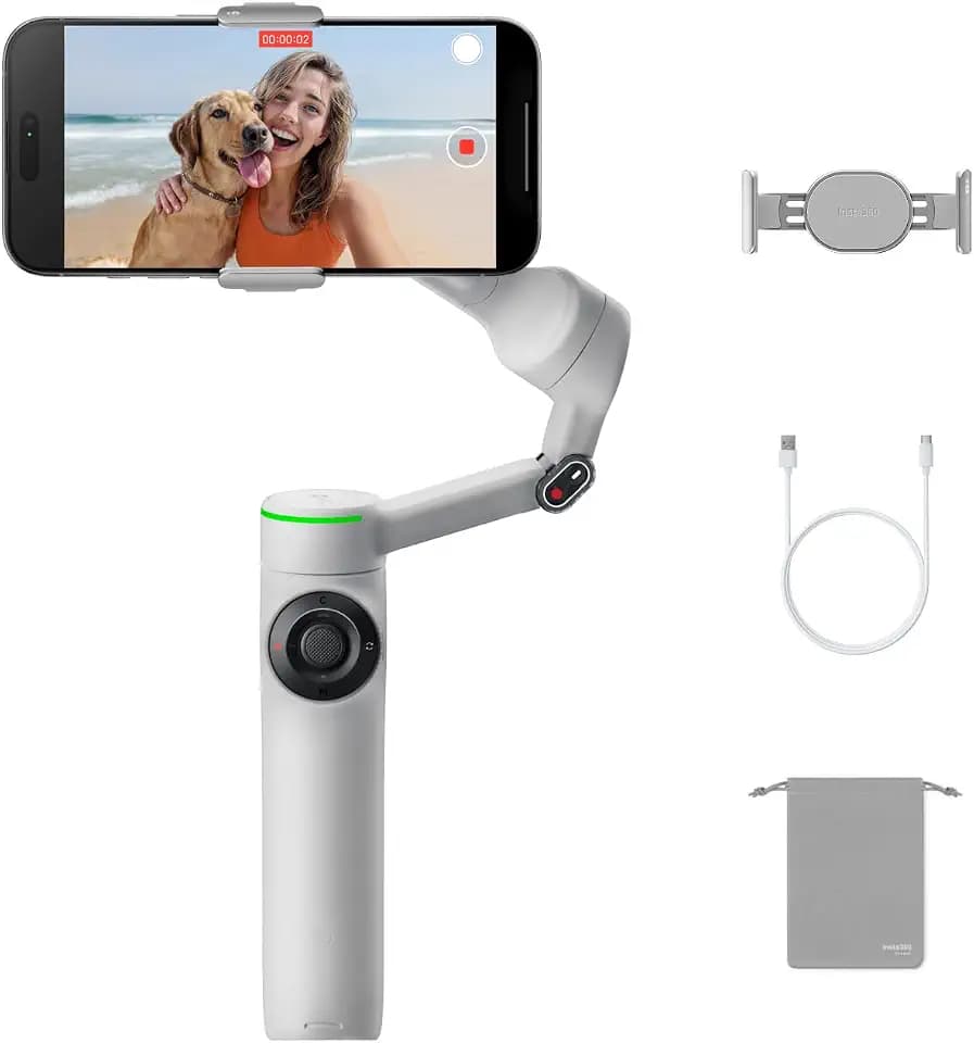 Insta360 Flow 2 Pro Grau – KI-gestützter Smartphone-Stabilisator mit Apple DockKit & 360° Pan-Tracking, All-in-One Design mit Stativ & Selfie-Stick, Mobiler Gimbal für Profi-Vlogs