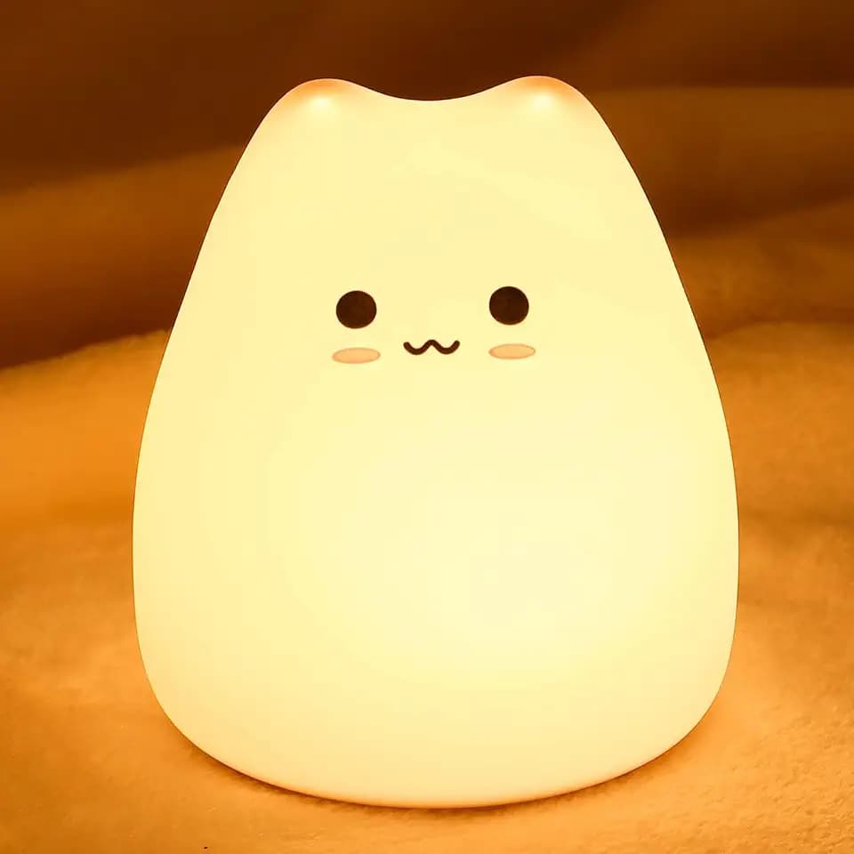 Katze Nachtlicht Kinder Bunte Dimmbare Batterie‑Lampe für Babys Timer
