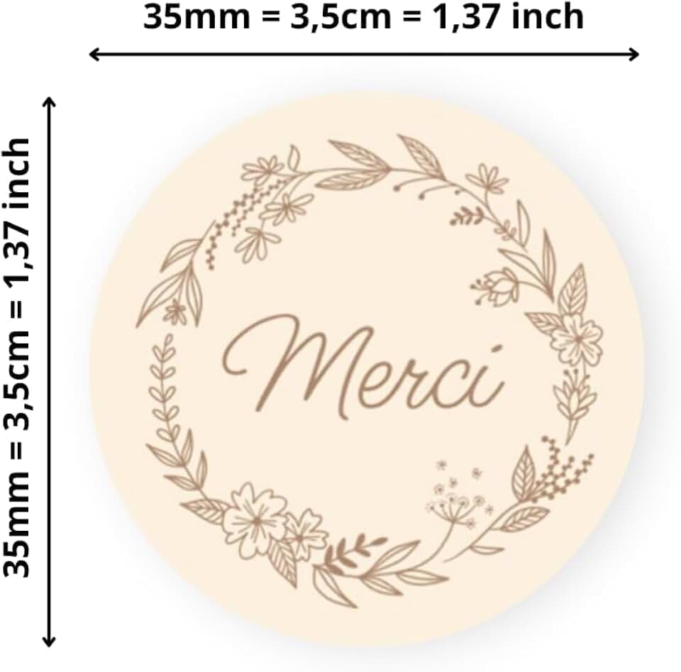 Avery - 140 Etiketten Danke rund selbstklebend – 35 mm – Recyclingpapier – Blumenkranz – 4 Bögen A4 Dankesaufkleber für Hochzeit, Handwerk und Partys