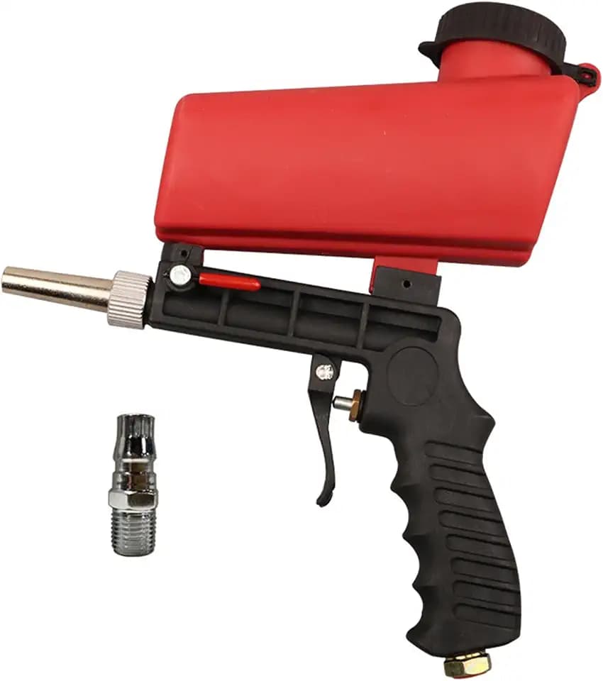 90psi Gravity Feed Sand Blaster Gun Kit - Hand Held Sand Blasting Spray Gun with 2 Nozzle Tips and Air Regulator Remove Paint, Rust, Stains, and Grime on Surfaces