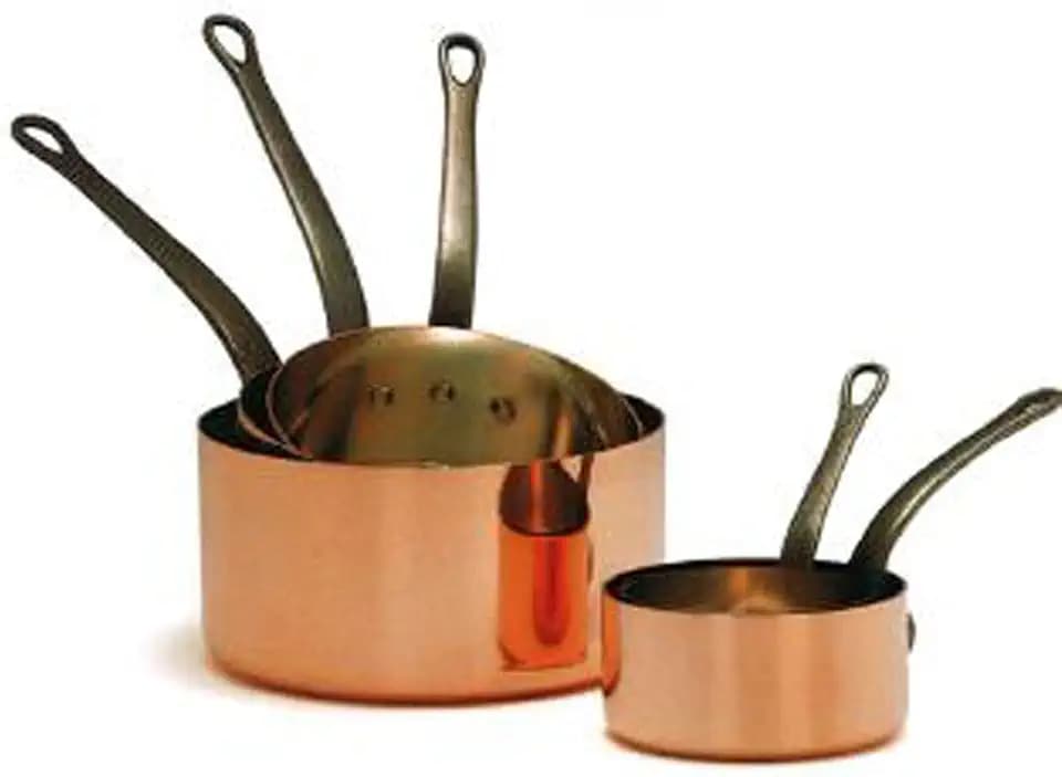 Baumalu - 5-teiliges Set aus glatten Kupfertöpfen - massives Kupfer, unbeschichtet - für alle Herdarten außer Induktion - fester Gussgriff - - Ø12-20cm - Kupfer