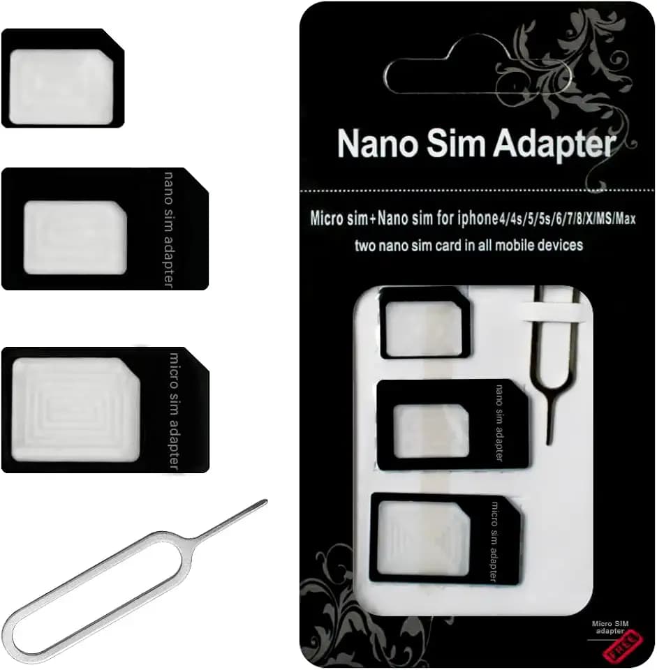 SIM Card Adapters, 4-in-1 SIM Converter Kit Nano/Micro/Standard with Tray Eject Pin for iPhone, Android Smartphones and Mifi Hotspot Devices - 1 Pack