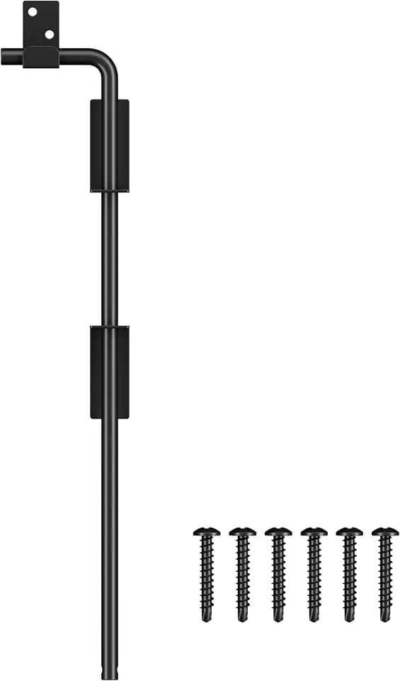 18" Cane Bolt Gate Drop Rod Heavy Duty Stopper Hardware, Gate Ground Latch for Wood Metal Vinyl Gates Doors, Gate Drop Pin for Holding Gate to The Ground, Black Finish-1 Pack