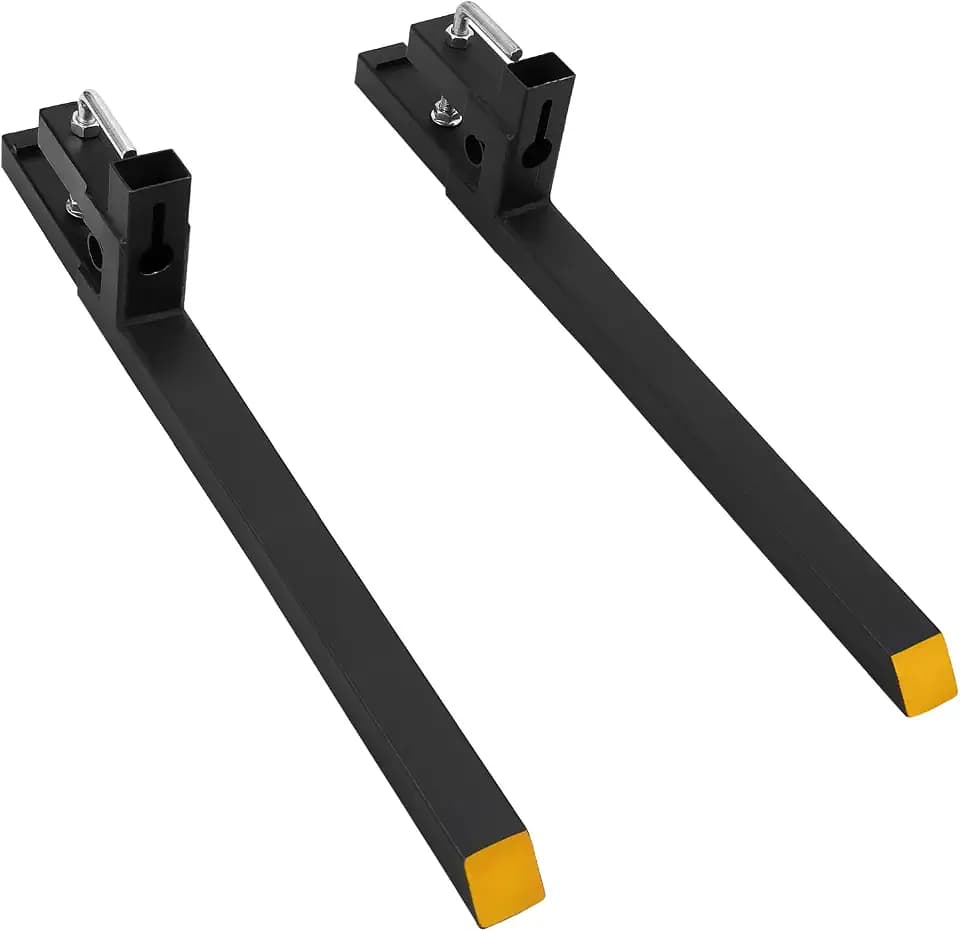 GarveeTech 43 in 2500 LBS Clamp on Pallet Forks Heavy Duty Tractor Forks Quick Attach Bucket with no Adjustable Stabilizer Bar Quick Attach Pallet Fork for Bucket Tractor Loader Skid Steer