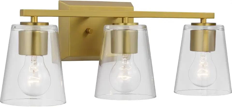 Progress Lighting Vertex Collection Three-Light Brushed Gold Clear Glass Contemporary Bath Light (P300459-191)