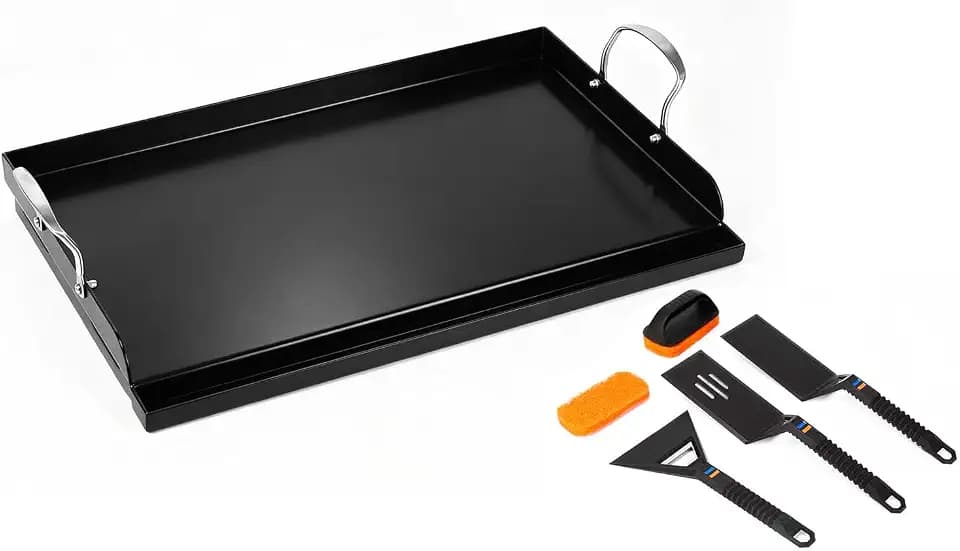 Updated 25" x 16" Cast Iron Griddle for Gas Grill, Nonstick Nanoceramic Stove Top Griddle for Gas Stove, Pre-Seasoned Flat Top Plate Insert for Outdoor Gas Grill, Camping, Tailgating, Parties