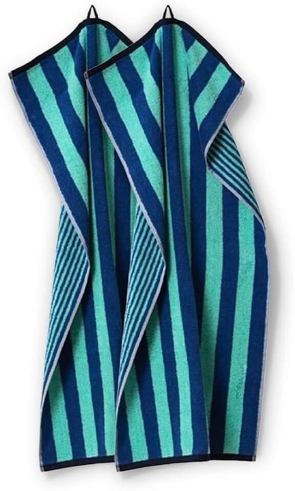 herzbach home Handtuch Good Vibes 2er-Set 50 x 100 cm | Weiche & saugstarke Handtücher im gestreiften Design | 100% feinste Baumwolle (Türkis/Blau)