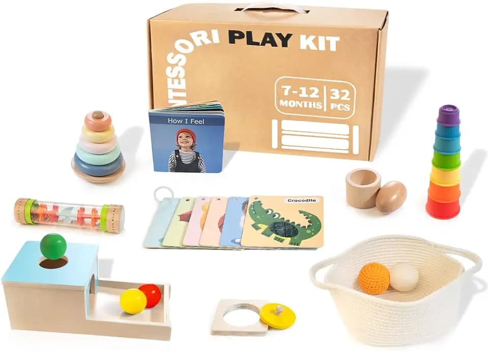 WOODMAM Montessori Toys for Babies 7-12 Months, 9 in 1 Educational Play Kit