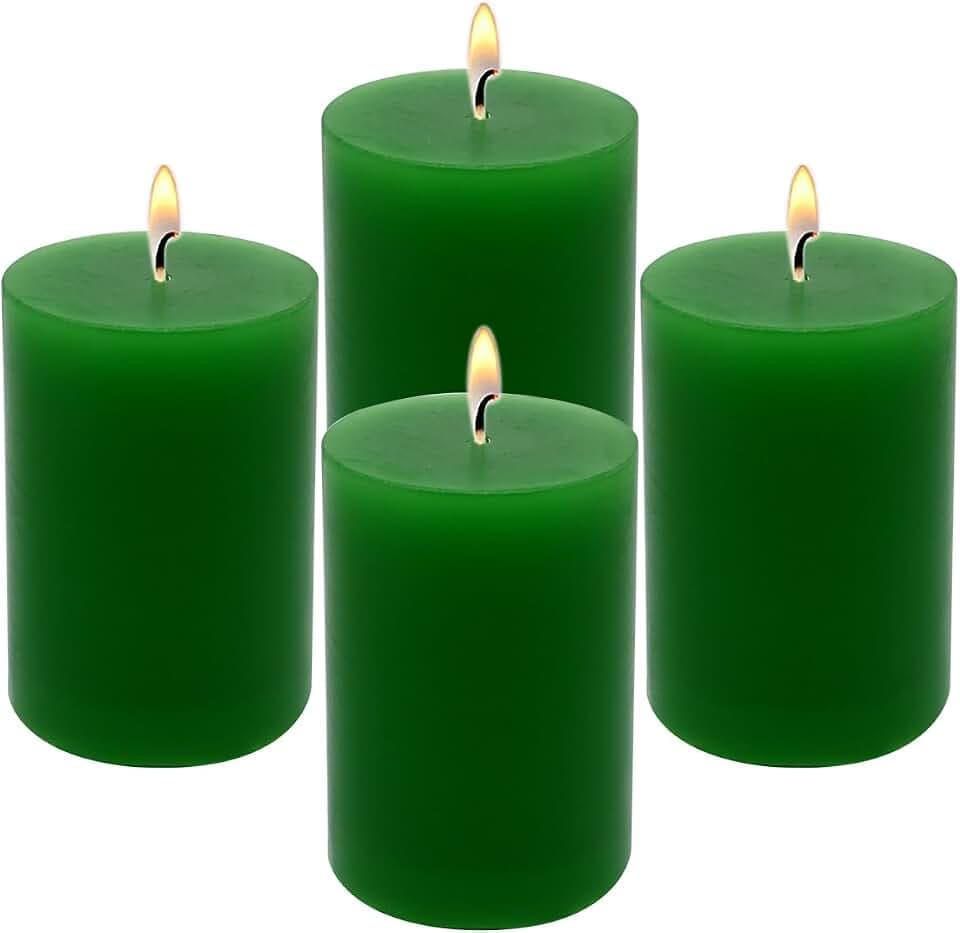 4 Packs 2x3 Inch Green Pillar Candles Small 24 Hours Unscented Dripless Cylinder Colored Candles for St. Patrick's Day Easter Home Dinner Table Wedding Party