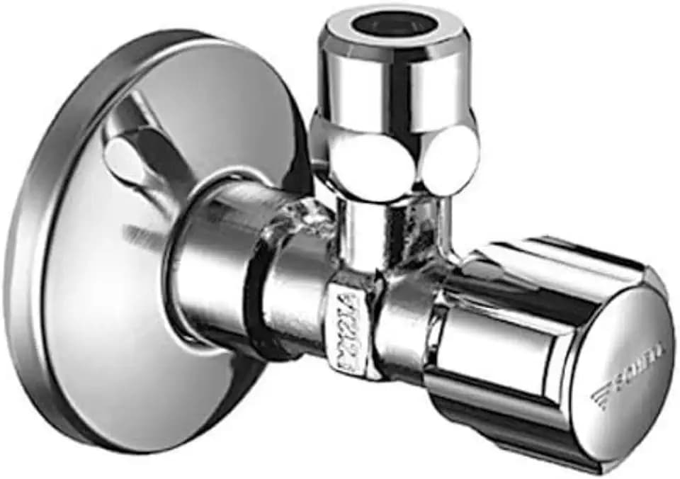 SCHELL 049060699 Eckregulierventil COMFORT 3/8x3/8'' , Eckventil mit langem Schubschaft , Ventil verchromt , mit Rosette ,54mm, zugfeste Messing-Konus-Quetschverschraubung mit Längenausgleich